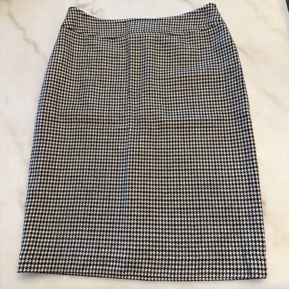 Brooks Brothers Houndstooth Pencil Skirt Tan Brown Wool Blend  Size 10 lined